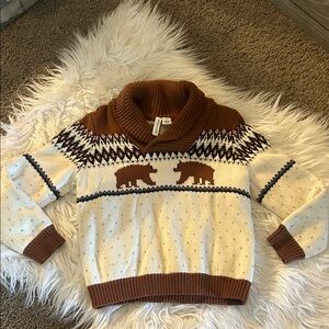 Janie and Jack Brown and Cream Fair Isle Shawl-Collar Sweater